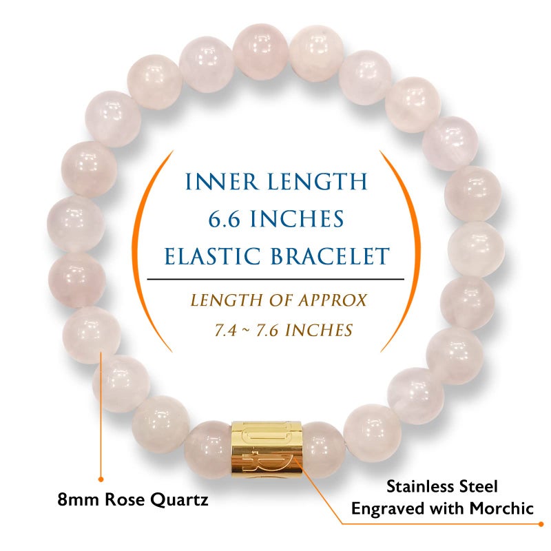 Morchic Rose Quartz Crystal Gem Semi Precious Stretch Bracelet for Women Lady, Real Natural Pink Gemstone 8mm Beads, Classic Cuff Birthday Gift 7.5 inch - Image 3